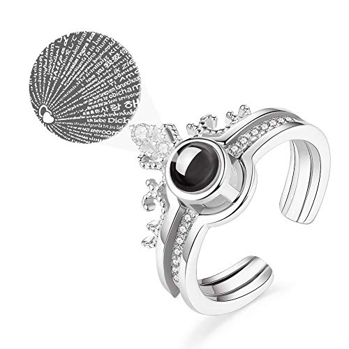I Love You Ring 100 Languages Christmas Birthday Gifts for Gf Wife Rings Projection Rings Romantic Valentines Day Gifts for Her Silver
