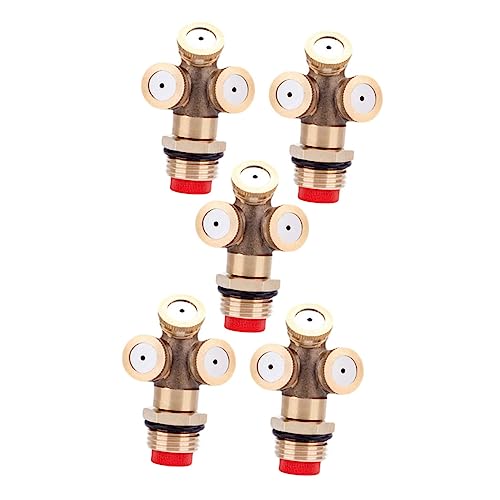 POPETPOP Brass Misting Nozzle Set 5pcs Hose Sprayer Nozzles for Gardening 3-hole Design Easy to Install