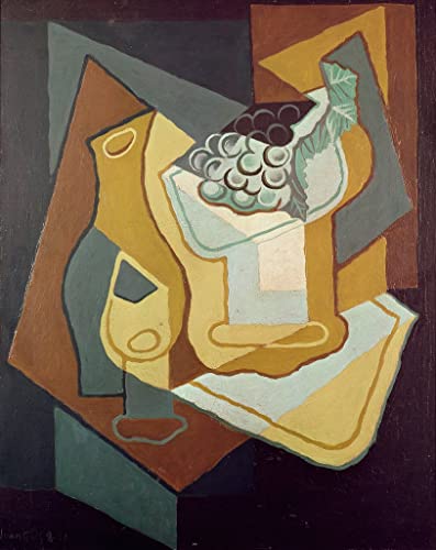 Peinture Poster Affiche Décorative Juan Gris Art Mural Bouteille en Verre Plat Fruits 60x90