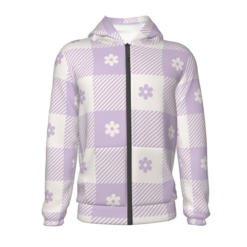 Floral Purple Buffalo Plaid Kid Hoodies Boys Zip Up Sweatshirts Girls Pullover with Pocket2