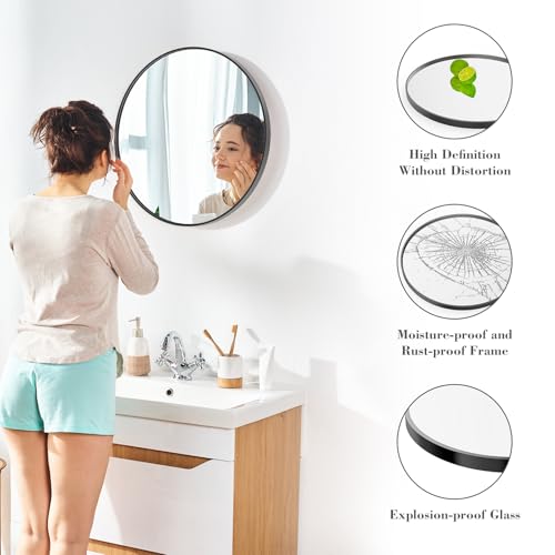 Image of DUMOS Black Circle Mirror for Wall 24.02 inch, Bathroom Round Mirror for Over Sink, Bathroom, Entryway, Bedroom, Vanity