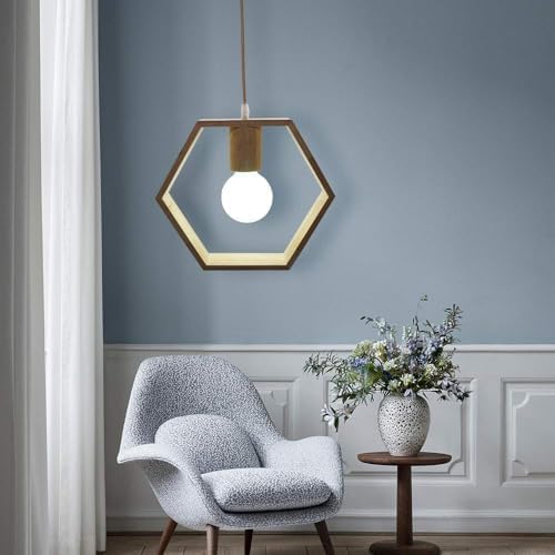 Artpad Nordic Houten Zeshoek Geometrische Hanglampen Enkele Kop Hangende Eetkamer Bar Restaurant Houten Lamp met 5w Witte Gloeilamp photo 2
