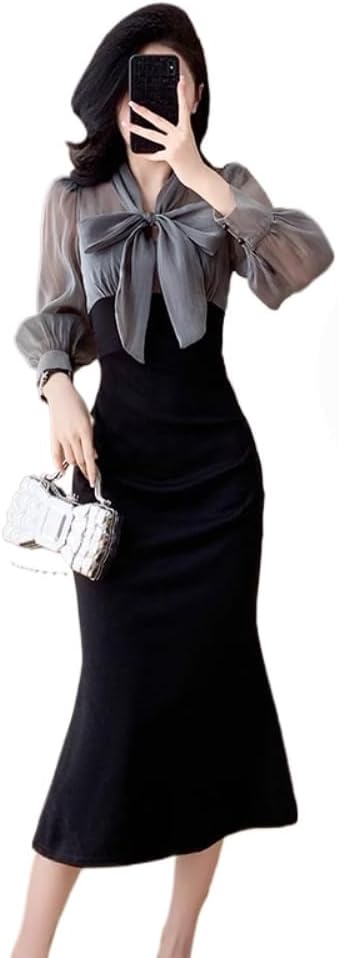 Temperament bowpack Hip Fishtail Dress Black Evening Women