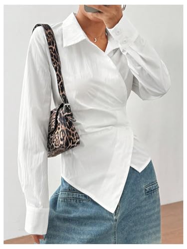 SOLY HUX Women's Wrap Button Down Blouse Long Sleeve Shirts Asymmetrical Going Out Tops Office Outfits2