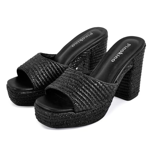 Image of Heeled Platform Sandals for Women 2025 Chunky Espadrille Wedge Summer Beach Sandals Straw Slip On Shoes