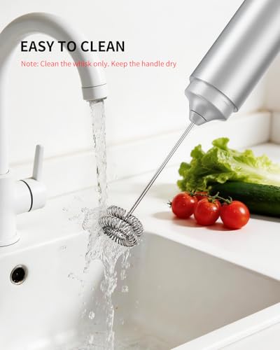 Image of CIRCLE JOY Rechargeable Milk Frother Hanheld, Dual Coil Whisk Head Electric Coffee Frother, Portable Hand Frother Wand Drink Mixer for Matcha Lattes Cappuccino, Kitchen Gifts, Silver