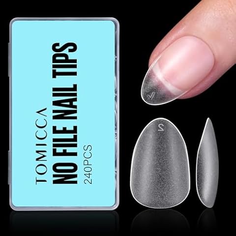 TOMICCA Short Almond Gel x Tips - Almond Shape Acrylic Nail Tips, Soft Gel Nail Tips Full Cover Nail Extensions 240pcs for Beginner and Professional 12 Sizes Cover