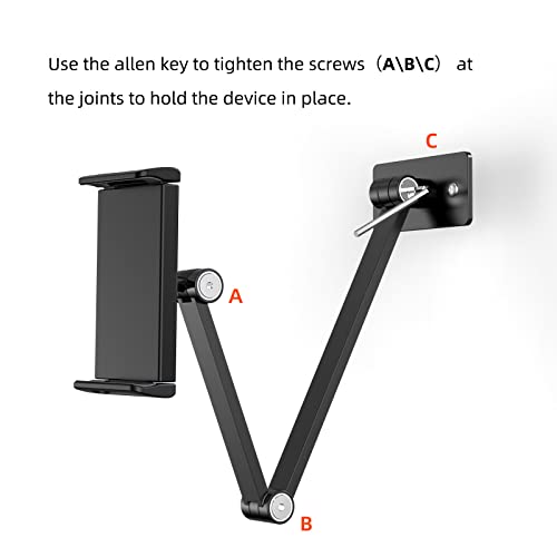 Bewiser Tablet Wall Mount Holder,360°Rotating Flexibly, Angle Adjustable, Folding Aluminium Alloy Compatible With4.7-12.9" Phone Or Tablet In Kitchen/Office (Space Grey) #TOP5