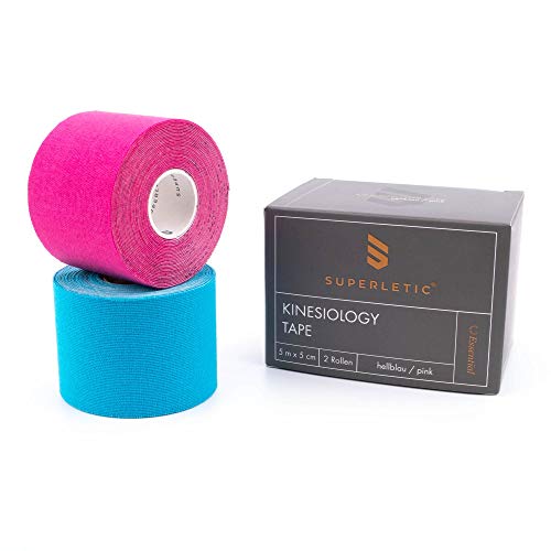 SUPERLETIC Esparadrapo Deportivo Essential, Cintas Kinesiológicas Fisioterapia, Tiras Elásticas, Vendaje Muscular Resistente al Agua, Recuperación Músculos, Rodillas, Hombros, Codos, Sin Látex(5mx5cm) Cover