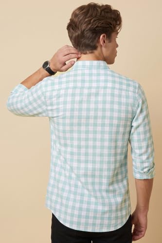 Image of Peter England Men's Checkered Cotton Shirt | Smart Casual | Full Sleeves