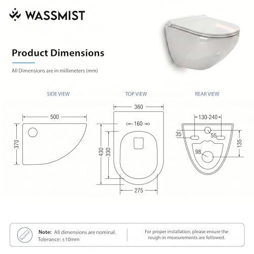 Image of WASSMIST Wall Hung Western Toilet | Rimless Ceramic Commode for Bathroom | Modern Stylish Sanitary Ware for Home | Space-Saving Toilet Bowl for Comfort & Hygiene