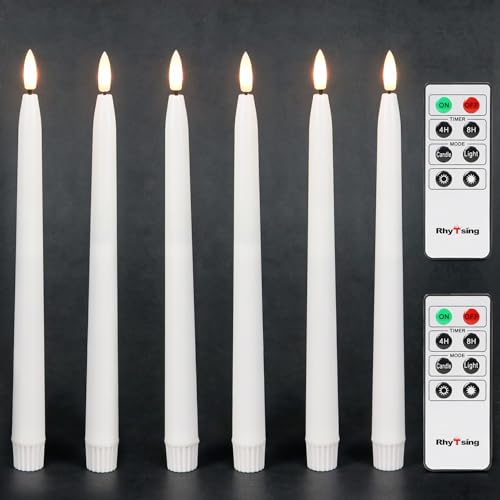 Rhytsing Lot de 6 Bougie LED Chandelle Blanches avec 2 Télécommandes Incluses, Bougies à Piles en Plastique avec Revêtement en Cire pour Noël - H 28 cm
