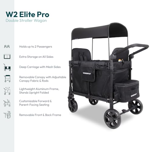 Image of WonderFold W2 Elite Pro Stroller Wagon, Aluminum Frame, 4 Seater, Gray