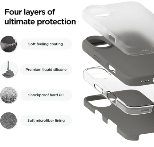 Image of Premium Liquid Silicone Case for iPhone 16 Plus - Slim Full Body Protective Back Cover with Soft Microfiber Lining, Anti-Slip Grip Scratch Resistant Phone Case (Dark-Grey)