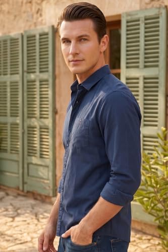 Image of Louis Philippe Men's Cotton Slim Fit Over Dyed Color Depth Comfortable and Durable Soft Handfeel Full Sleeve Solid Casual Shirt