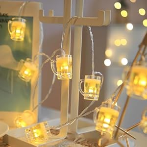 Kaleora LED Bierglas Lichterkette, 10 Warmweiße LEDs, 1,5 Meter, Batteriebetrieben, Dekorative Beleuchtung für Innen, Mini Bierkrug Design
