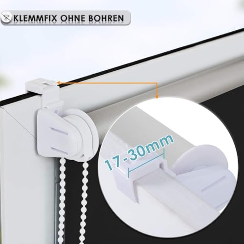 Magiea Verdunklungsrollo ohne & mit Bohren Klemmfix, Schwarz B95 x H200 cm (Stoffbreite 95cm) Klemmrollo Thermorollo Innenrollo für Sonnen-und Sichtschutz Rollos für Fenster & Tür
