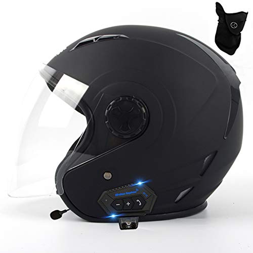 Motorradhelm Mit Bluetooth Kopfhörer Und Schal Jethelme Männer Und Frauen Halbhelme ABS-Material Harley Helm Mopedhelm Elektroauto Schutzhelm