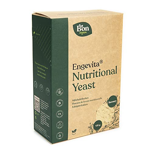 Engevita nicht angereicherte Nährhefe Flocken by Bon Vegan | Premium Nutritional Yeast Flakes 125g | veganer Käseersatz | mit B-Vitaminen | Gentechnikfrei | Glutenfrei | ohne Zusatz von Vitaminen.