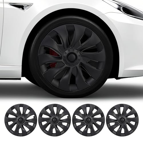 Wheel Covers for Tesla Model 3 18 inch Hubcaps 2017-2023 Hubcaps 4 Pcs Compatible with Tesla Model 3 Rim Protector Replacement Wheel Cover Exterior Accessories,Black