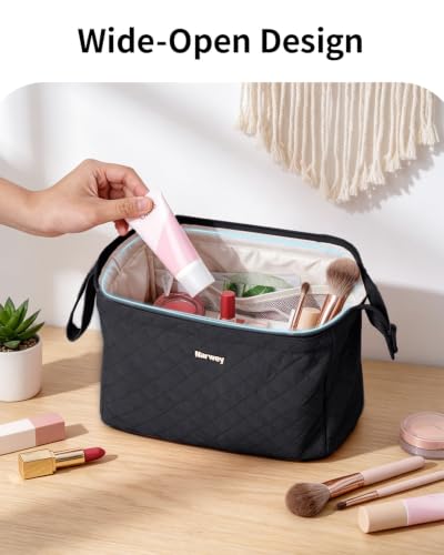Image of Narwey Quilted Makeup Bag Travel Toiletry Bag, Nylon Cosmetic Bag for Women