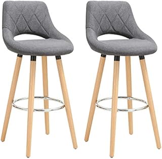WOLTU Breakfast Kitchen Counter Bar Stools Set of 2 pcs Linen Seat Bar Chairs Wood Legs Barstools Dark Grey High Stools