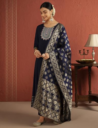 Image of Kaari Women's Embroidered Kurta Set with Dupatta - Festive Kurta Set for Women Polyester Blend