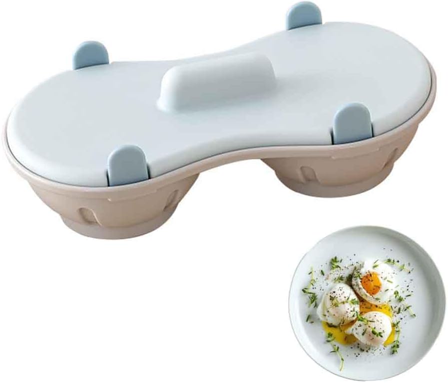 Egg Poacher Microwave Egg Cooker, 2 Cavity Edible Silicone Double Drain Poached Egg Cups, Microwave Egg Poacher Kitchen Cooking Gadgets