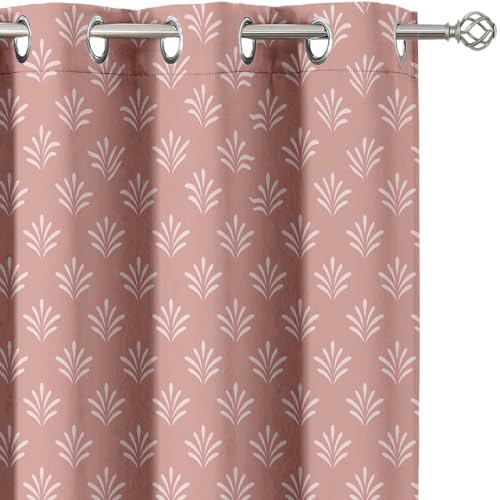 Vargottam Minimal Floral Spray Design Blackout Curtains - Set of 2 Panels, 42 x 72 Inches Each - Light Blocking & Thermal Insulated Drapes with Grommet Top for Bedroom & Living Room - Pink