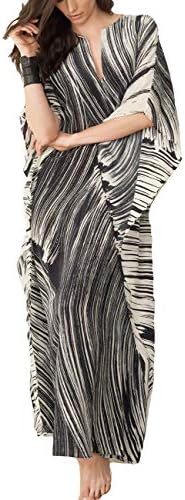 Bsubseach Women's Print Turkish Kaftan Beachwear Bikini Cover Up Maxi Dress