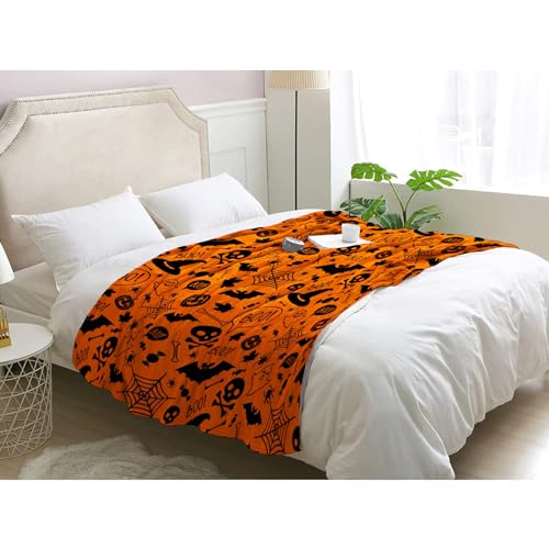 Kuscheldecke Flauschig Halloween, Decke Wolldecke 150x200 Orange, Flanell Sofadecke Blanket XL, Fleecedecke Wohndecke Schlafdecke Winter Warm Weich, Deko Decken für Couch Bed – Bild 4