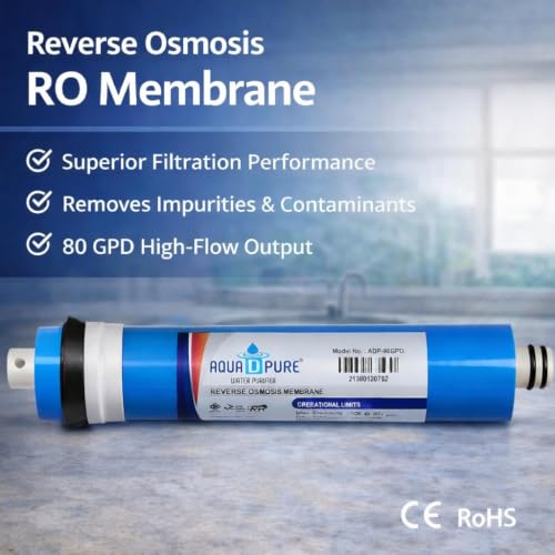Image of AQUA D PURE RO Service Kit | 80 GPD RO Membrane Housing + 450 Flow Restrictor + Pipe + Booster Pump | Compatible with All Domestic RO Water