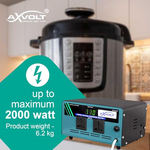 Image of Axvolt Elite 2000W Step-Down Voltage Converter | 220V-240V to 110V-120V Heavy-Duty Transformer | Digital Display & Thermal Reset Protection | Universal Socket for US & Japan Appliances in India