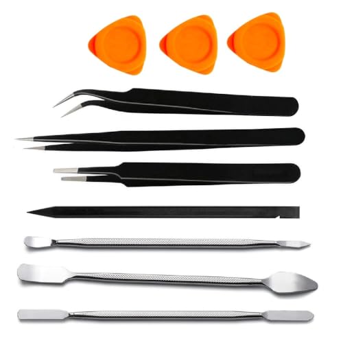 Image of 10-in-1 Mobile Repairing Tool Kit, Mobile Opening Tool Kit with 3 Precision Tweezers, Metal Spudger, Plastic Pry Tool & Opening Picks for Phone, Laptop, Tablet and Electronics Repair