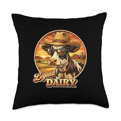 Legend a Dairy Funny Farmer Cow Animal Farming Pun Sunset Throw Pillow