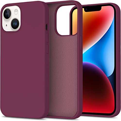Elzzi® Compatible with iPhone 14 Case, Liquid Silicone Case, Full Body Protective Cover, Shockproof, Slim Phone Case, Anti-Scratch Soft Microfiber Lining, 6.1 inch - (Wine Red)