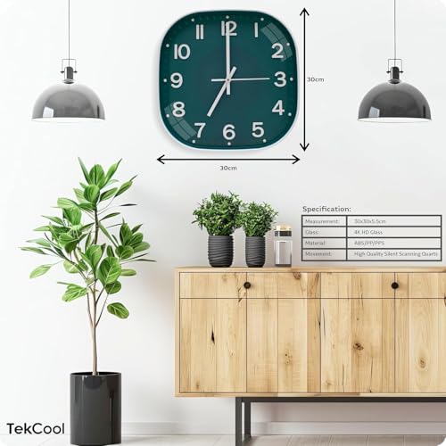 Image of TEKCOOL Plastic Analogue Wall Clock 12 inch Silent Quartz Decorative Wall Clock Non-Ticking Classic Clock Battery Operated Round Easy to Read for Room /Home /Kitchen /Bedrom /Office /School.Green White-