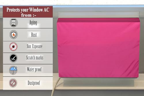 Image of The Furnishing Tree window ac cover suitable for Lloyd 1.5 Ton GLW18I5FWCEV, Pink Color Elastic fit Cover for front and rear Of Window Ac