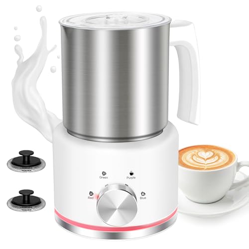 Image of Milk Frother, 16.9 OZ Milk Frother and Steamer, 4 in 1 Electric Milk Frother Dishwasher Safe Durable Silent Frother for Coffee Hot and Cold Foam Maker (White Stainless)