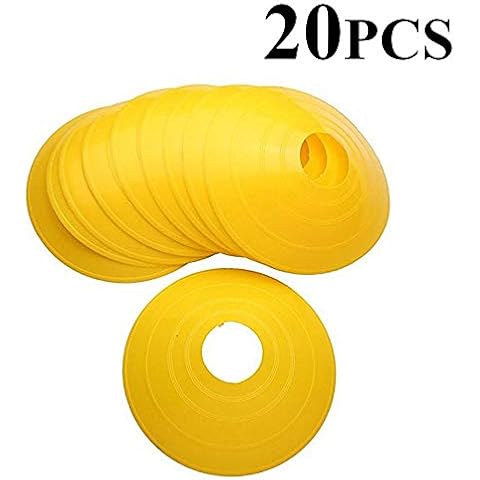 WKTRSM Football Sport Training Cones Disc Markers Flexible Plastic Training Equipment Set Field Space Marker Cones for Kids Dog Agility Training Cones with Carry Holder (Yellow - 20 PCS) Cover