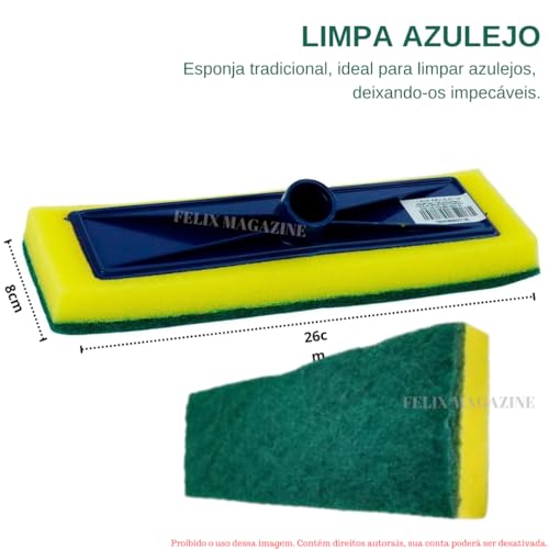 Kit 03 Esponjas Buchas Esfregões para Rodo Tradicional Azulejo, Abrasiva Limpeza Pesada, Limpa Vidro