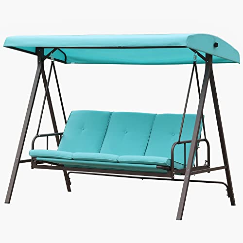 Aoodor 2 in 1 Patio Porch Swing Bed Olefin Fabric Fade Resistant Outdoor Converting Adjustable Canopy, Weather Resistant Glider with Removable 3 Seater - Teal