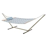 Castaway Living Large 2-Person Quilted Hammock with Stand & Pillow – Navy, 10...
