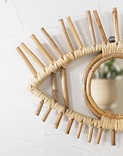 Madhu international Espelho de parede de ratã em forma de olho – Decoração de parede rústica de ratã