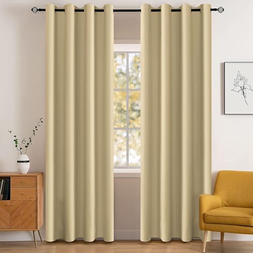 YSTELLAA Impermeable Cortinas Opacas Dormitorio 2 Piezas, 140×260CM, Cortinas Termicas Aislantes Frio Y Calor, Modernas, Acustico, con Ojales, para Salon, Exterior Terraza, Beige Oscuro