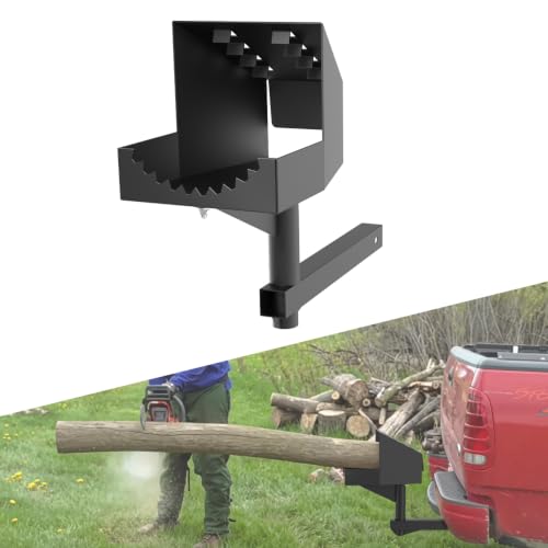 DITKOK Log Sawhorse for 2-Inch Trailer Receiver Wood Log Holder for Chainsaw Cutting Angle Adjustable with Anti-Sway Secure Fixing Sawbuck with Anti-Slip Serration for Felling and Cutting Wood
