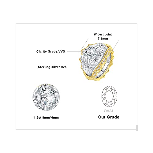 JewelryPalace Vintage Flower Tree Leaf Oval Cut 1.5ct Cubic Zirconia Solitaire Engagement Rings for Women, 14K Gold Yellow 925 Sterling Silver Promise Ring, Wedding Band Enhancer Ring Bridal Sets2