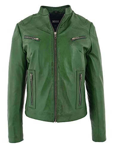 Veste de motard en cuir vert de qualité supérieure Jenny taille 36 - 5