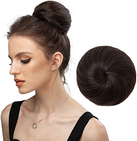 SARLA Dark Brown Hair Buns Extension Drawstring Updo Donut Chignon Straight Synthetic Fake Ballet Bun for Women Lady 1 Pcs