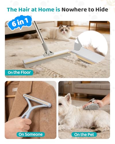 Carpet Rake for Pet Hair Removal, Reusable Pet Hair Remover Tool with 54 Inch Adjustable Long Handle, 3 Piece Carpet Scraper Set with Pet Bath Brush for Rugs, Couch, Furniture and Stairs - Image 3